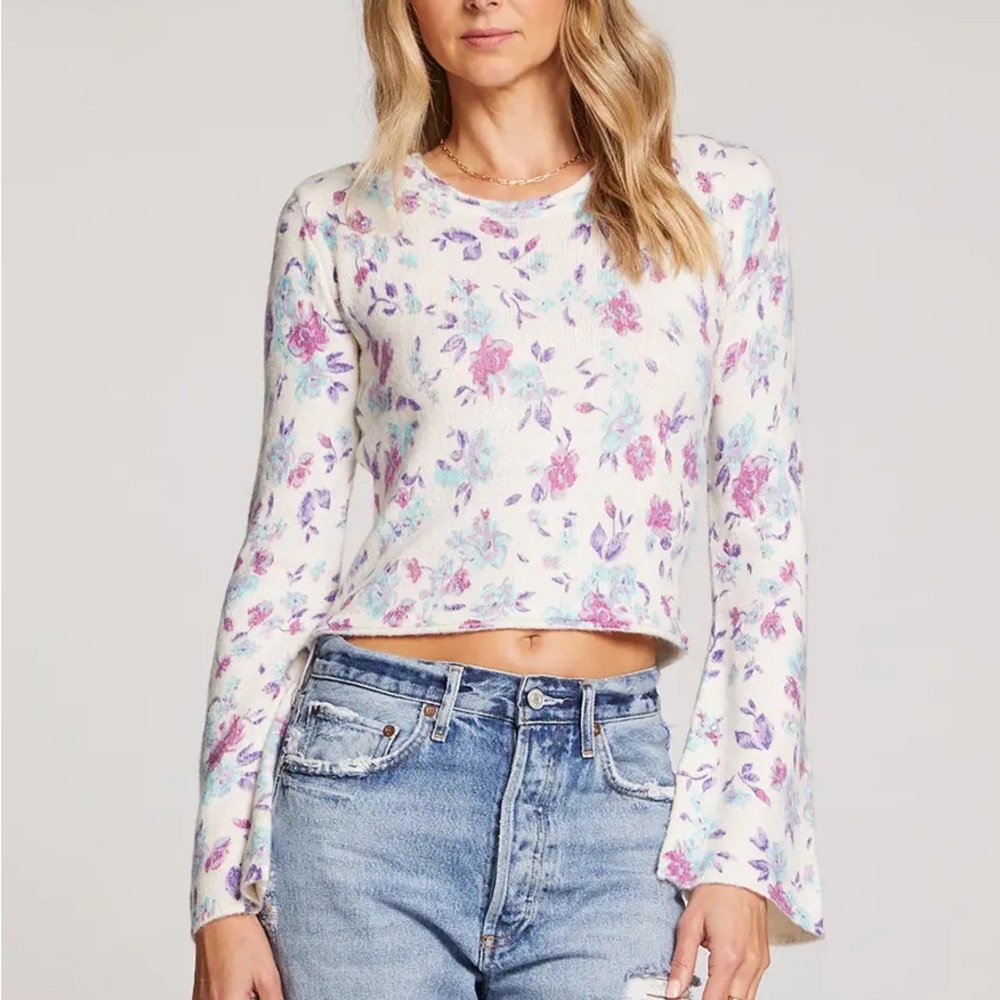 NWOT Soft Floral Knit Lace Up Sweater Top Cozy Feminine Chic Lace Up Back S-L